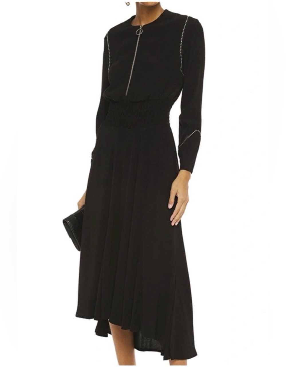MAJE • Rimage studded zip up dress - black silver size 1 Small